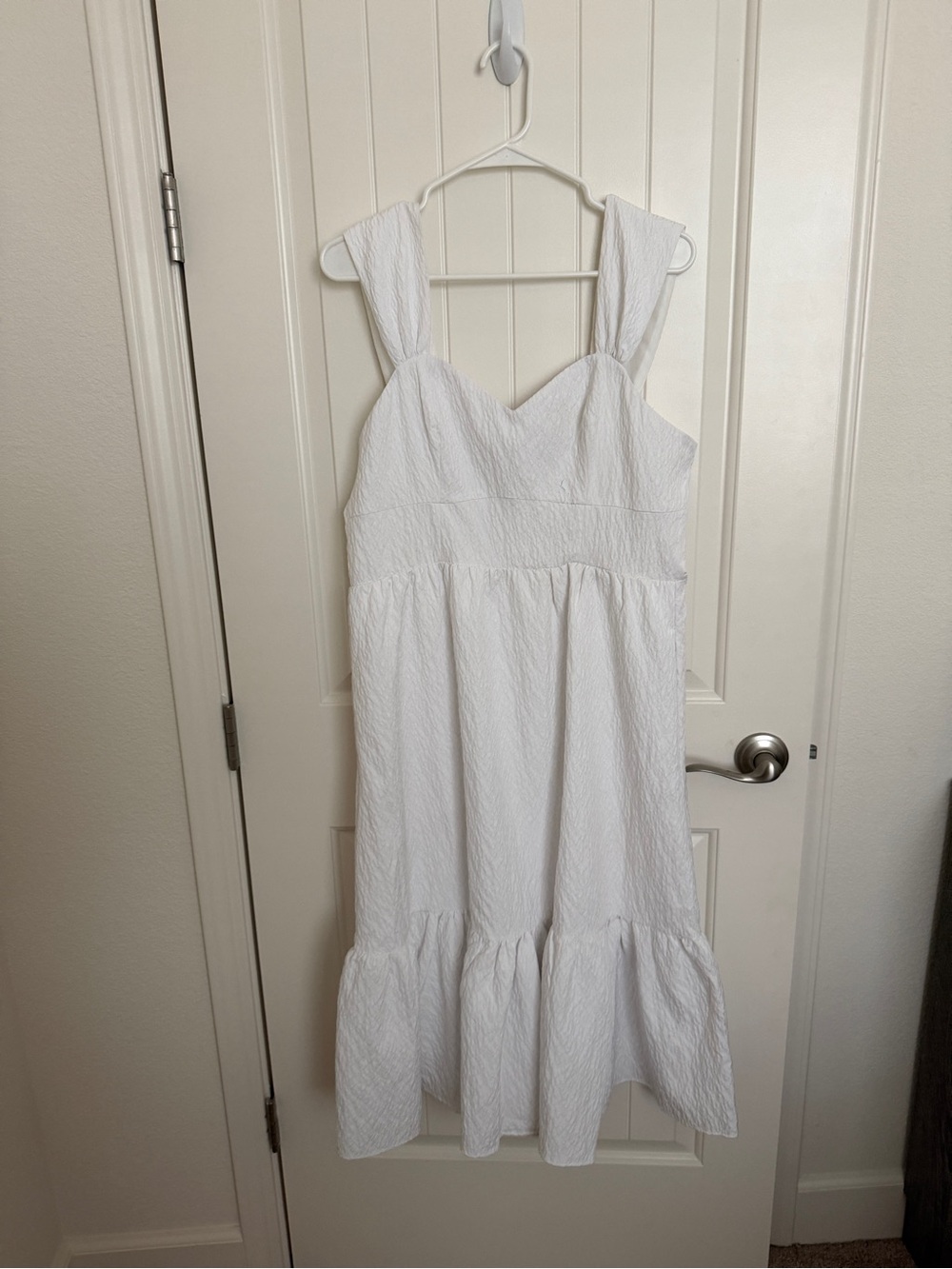 White Sleeveless Ruffle-Hem Dress